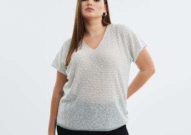 Πλεκτή μπλούζα V μελανζέ - MAT FASHION - 