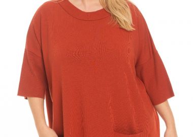 Πλεκτή oversized μπλούζα με τσέπη σε χρώμα εκάι -  - 