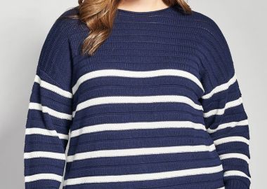 Πλεκτή ριγέ μπλούζα με ανάγλυφη πλέξη -  - 