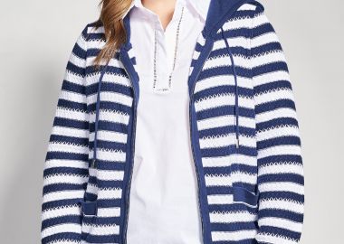 Πλεκτή ριγέ ζακέτα με κουκούλα -  - 