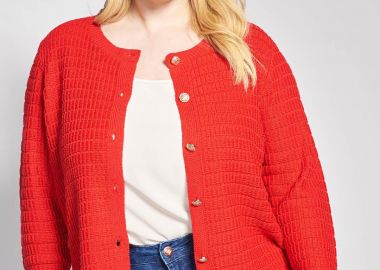 Πλεκτή ζακέτα με χρυσά κουμπιά και στρογγυλή λαιμόκοψη -  - 