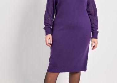 Πλεκτό φόρεμα ζιβάγκο με πλεκτή δαντέλα στα μανίκια -  - 