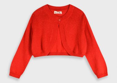 Πλεκτό μπολερό με μεταλιζέ λούρεξ κλωστή για κορίτσι - ΚΟΚΚΙΝΟ 16-100200-6 - energiers - 