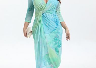 plus size ελαστικό midi φόρεμα Split aqua - PerfectDress.gr - 