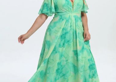 plus size maxi αέρινο εμπριμέ φόρεμα Watercolor πράσινο - PerfectDress.gr - 