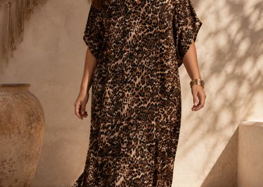 plus size silk feel φόρεμα Beliz leopard - PerfectDress.gr - 
