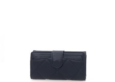 Πορτοφόλι μαύρο δερματίνη καπιτονέ με κούμπωμα δερματίνη λουράκι ΜΑΥΡΟ - Tsoukalas - 