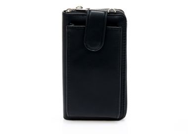 Πορτοφόλι μαύρο δερματίνη με θήκη κινητού και αποσπώμενο λουράκι ΜΑΥΡΟ - Tsoukalas - 