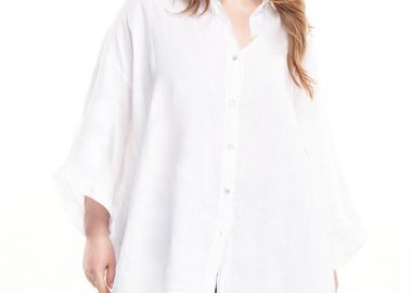Πουκαμίσα λινή σε λευκό χρώμα plus size -  - 
