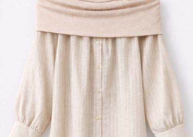 πουκαμίσα ριγέ off shoulder Νantes μπεζ - PerfectDress.gr - 