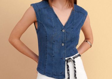 Πουκάμισο αμάνικο τύπου denim - 5206179082693 -  - 