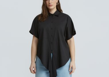 Πουκάμισο από ποπλίνα με δέσιμο μπροστά - MAT FASHION - 