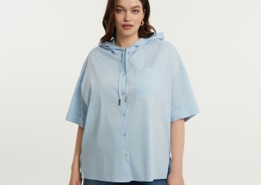 Πουκάμισο από ποπλίνα με κοντά μανίκια και κουκούλα - MAT FASHION - 