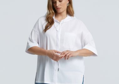 Πουκάμισο από ποπλίνα με κοντά μανίκια και κουκούλα - MAT FASHION - 