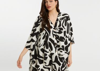 Πουκάμισο βισκόζη εμπριμέ με ασύμμετρο τελείωμα - MAT FASHION - 