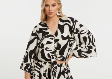 Πουκάμισο βισκόζη εμπριμέ με δέσιμο - MAT FASHION - 