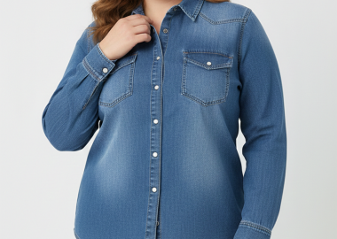 Πουκάμισο denim με κουμπιά φίλντισι -  - 