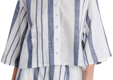 Πουκάμισο Κοντομάνικο Attrattivo Cropped Ριγέ 9921147-WHITE Γυναικείο - Attrattivo - 