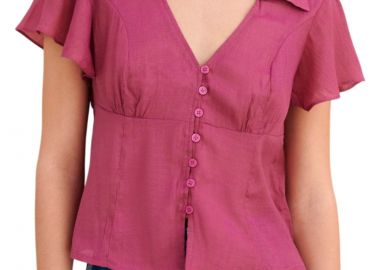 Πουκάμισο Κοντομάνικο Attrattivo Με Βολάν Στα Μανίκια 9923174-CHERRY Γυναικείο - Attrattivo - 