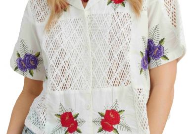 Πουκάμισο Κοντομάνικο Attrattivo Με Κοντό Μανίκι Και Κεντήματα 9922965-WHITE Γυναικείο - Attrattivo - 