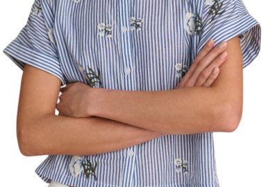 Πουκάμισο Κοντομάνικο Attrattivo Ριγέ Με Κεντητά Λουλούδια 9920443-BLUE Γυναικείο - Attrattivo - 