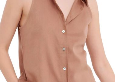 Πουκάμισο Κοντομάνικο Funky Buddha Λινό FBL005-104-05-BROWNIE Γυναικείο - Funky Buddha - 