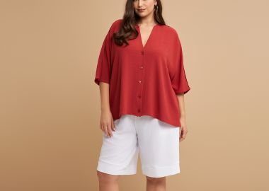 Πουκάμισο κρεπ airwashed με V-λαιμόκοψη - MAT FASHION - 