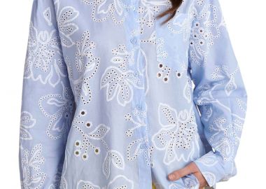 Πουκάμισο Μακρυμάνικο Attrattivo Βαμβακερό Με Κεντήματα 9922968-CIEL Γυναικείο - Attrattivo - 