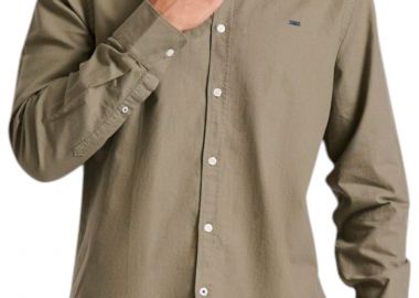 Πουκάμισο Μακρυμάνικο Funky Buddha Embroidered Logo - The Essentials FBM010-001-05-KHAKI Ανδρικό - Funky Buddha - 