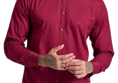 Πουκάμισο Μακρυμάνικο Funky Buddha Garment Dyed Twill FBM010-015-05-BERRY Ανδρικό - Funky Buddha - 