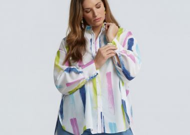 Πουκάμισο με αφηρημένο print και μακριά μανίκια - MAT FASHION - 