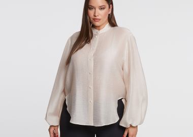 Πουκάμισο με μπαλούν μανίκια και μάο γιακά - MAT FASHION - 