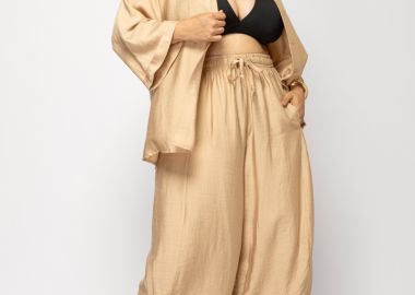 Πουκάμισο με ρεβέρ μανίκια σε μπεζ χρώμα plus size -  - 