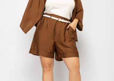 Πουκάμισο με ρεβέρ μανίκια σε σοκολά χρώμα plus size -  - 