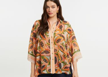 Πουκάμισο μουσελίνα με all-over papaya print - MAT FASHION - 