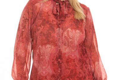 Πουκάμισο plus size με γραβάτα σε εμπριμέ κόκκινο χρώμα -  - 