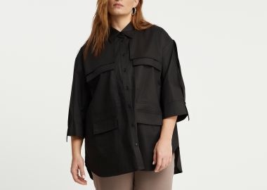 Πουκάμισο ποπλίνα με patch τσέπες και δεσίματα στα μανίκια - MAT FASHION - 