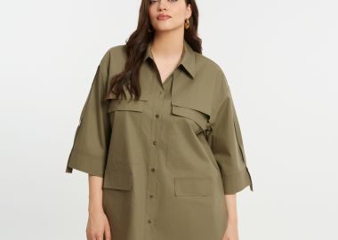 Πουκάμισο ποπλίνα με patch τσέπες και δεσίματα στα μανίκια - MAT FASHION - 