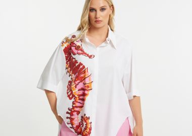 Πουκάμισο ποπλίνα με print ιππόκαμπου - MAT FASHION - 