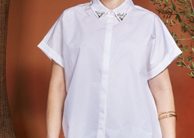 Πουκάμισο ποπλίνα με στρας στο γιακά -  - 