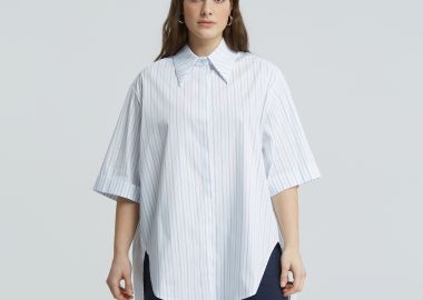 Πουκάμισο ποπλίνα ριγέ με κοντό μανίκι - MAT FASHION - 