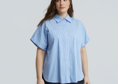 Πουκάμισο ποπλίνα ριγέ με κοντό μανίκι - MAT FASHION - 