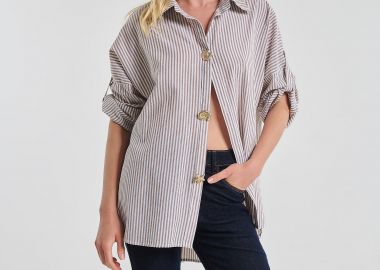 Πουκάμισο Ριγέ Oversized Με Χρυσά Διακοσμητικά -  - 