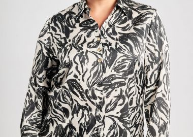 Πουκάμισο σατινέ εμπριμέ φλοράλ με χρυσές λεπτομέρειες -  - 