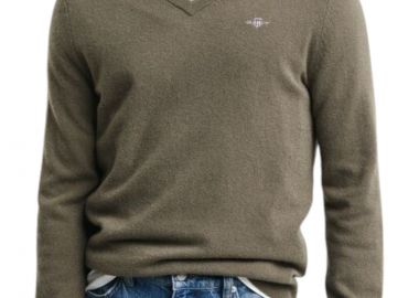 Πουλόβερ Gant Extrafine Lambswool V-Neck 8050274-301-JUNIPER GREEN Ανδρικό - Gant - 