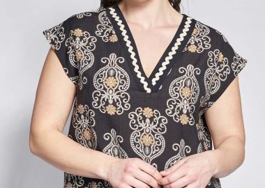 PRBT Αμάνικη Μπλούζα με Έθνικ Εμπριμέ και Όψη Λινού -  - 