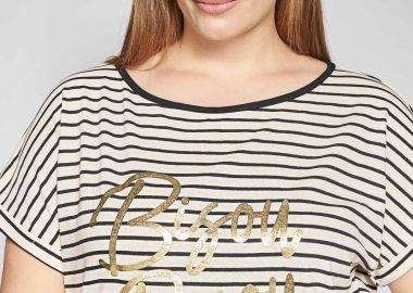 PRBT Βαμβακερό Ριγέ Τ-Shirt με Χρυσή Foil Στάμπα -  - 