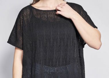 PRBT Δαντελένια Κοντομάνικη Μπλούζα με Ημιδιάφανη Όψη -  - 