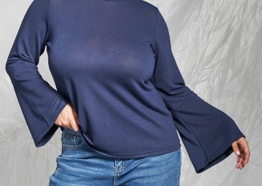 PRBT Ελαστική μπλούζα με ψηλό λαιμό και μανίκια καμπάνα -  - 