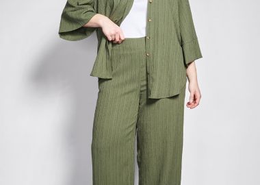 PRBT Παντελόνα wide leg από ανάγλυφο τσαλακωτό ύφασμα -  - 